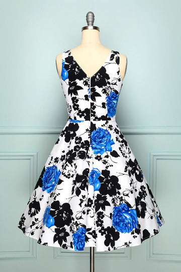 1950 Vestido Floral com decote em V